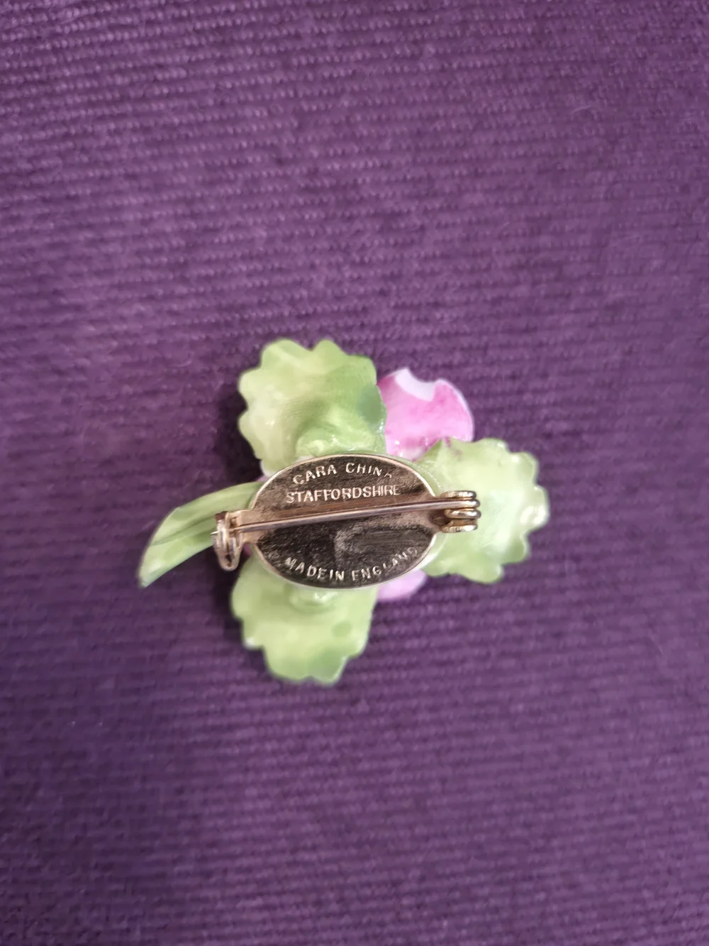 VTG Stamped Pink Floral 1950's , 1960's Pansy Bone China Brooch